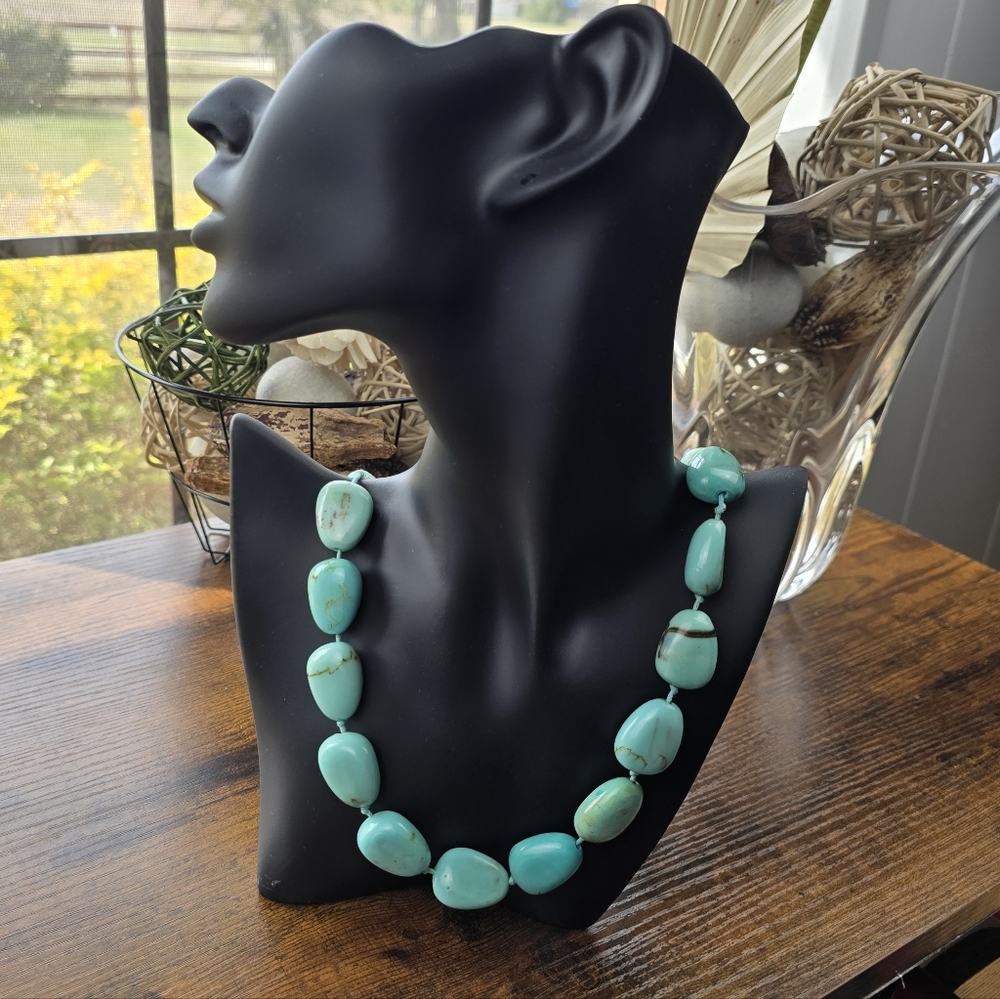 Chunky Turquoise Nugget Beaded Necklace Statement Boho Southwestern 25"-28"